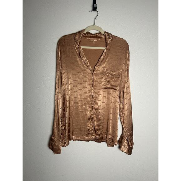 Skims Bronze Jacquard Satin Pajama Sleep Top, Size Medium - Picture 1 of 4